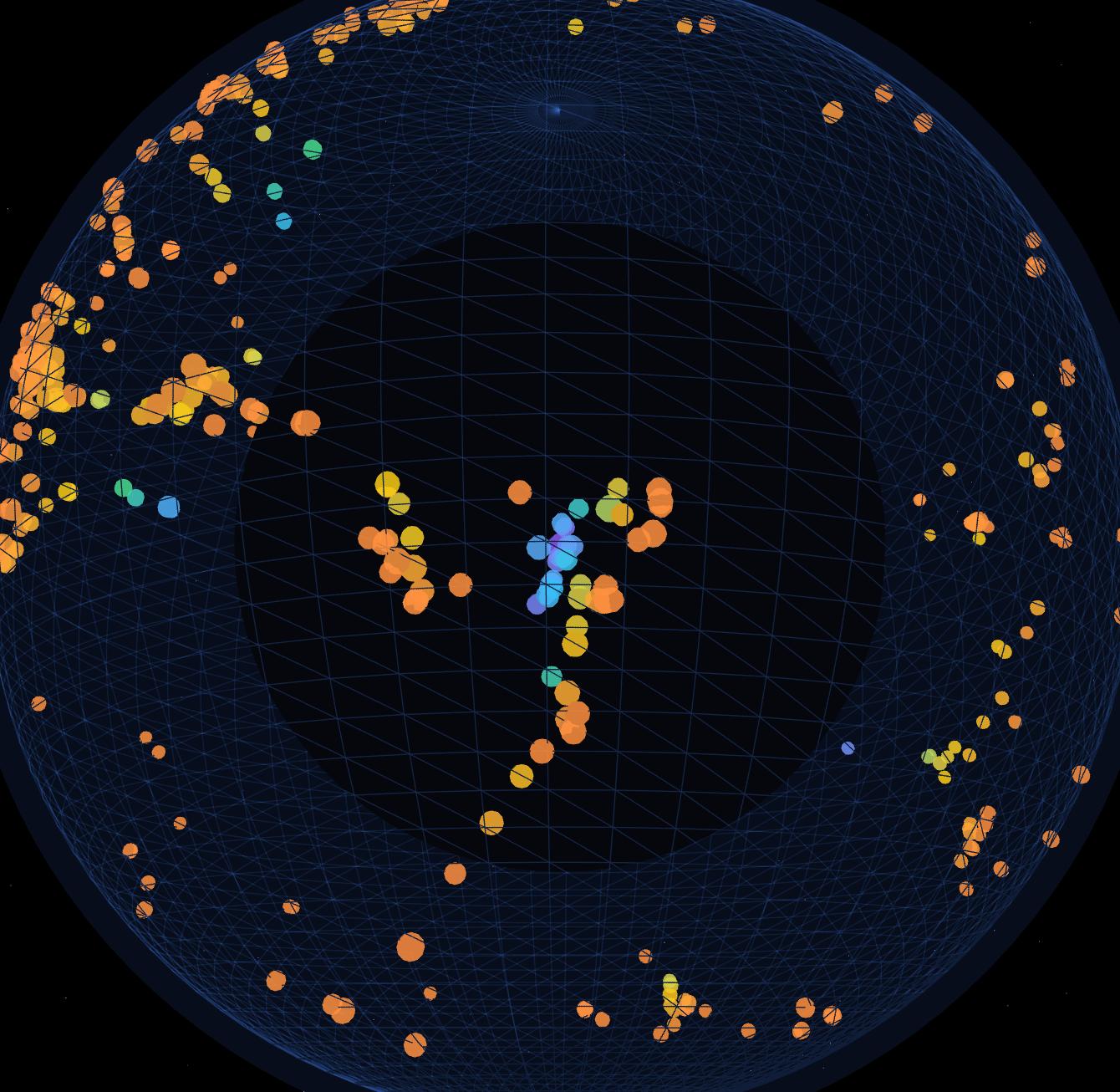 Depth view of the Fiji region showing deep violet markers hundreds of kilometres below the surface