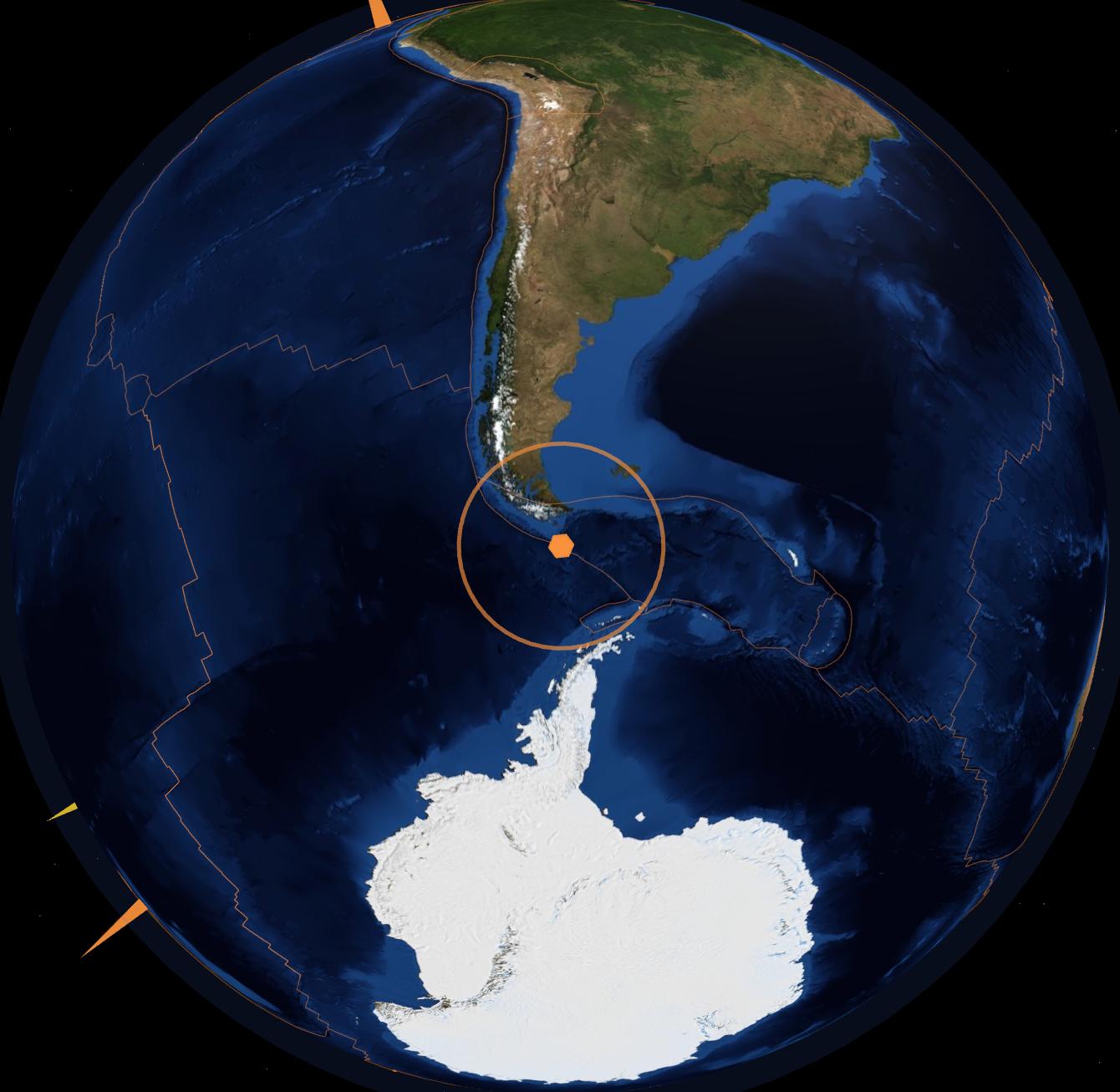 An expanding shockwave ring animating outward from a newly arrived earthquake marker